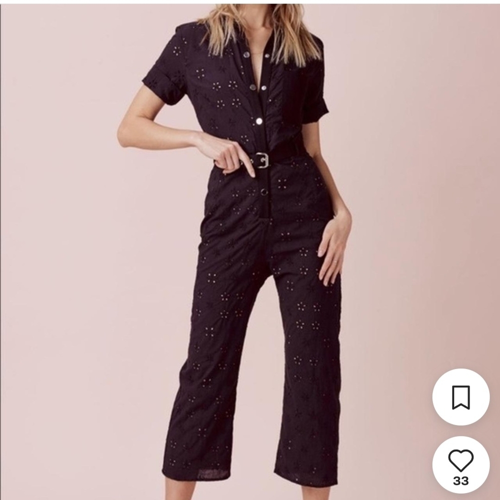 For Love And Lemons Black Eyelet Lace Cropped Jumpsuit Sz.XS Boho Chic